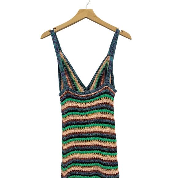 ZARA Crochet Knit Maxi Dress Multicolor Striped Boho Resortwear size S NWT - Picture 2 of 6